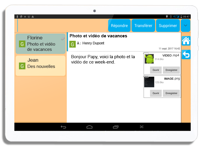 mail tablette tactile
